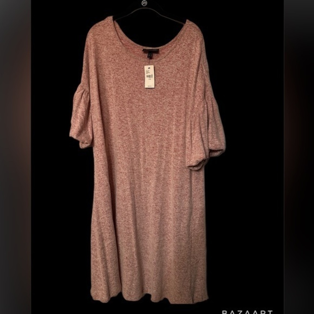 NWT Lane Bryant Size 14/16 Pink White Marled Ruffle Sleeve Shift Dress